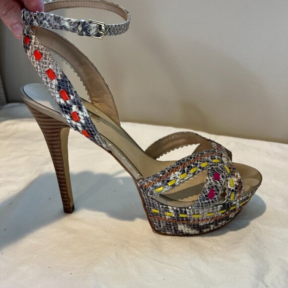 Guess Odonna 2 Platform Open Sandals Multi Ankle Strap Python Heels, Size 8M - Picture 5 of 15
